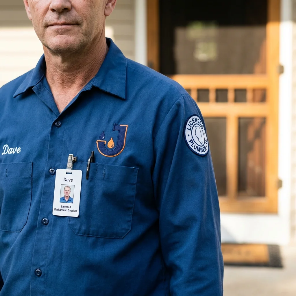 Licensed plumber showing ID badge in Winooski, VT
