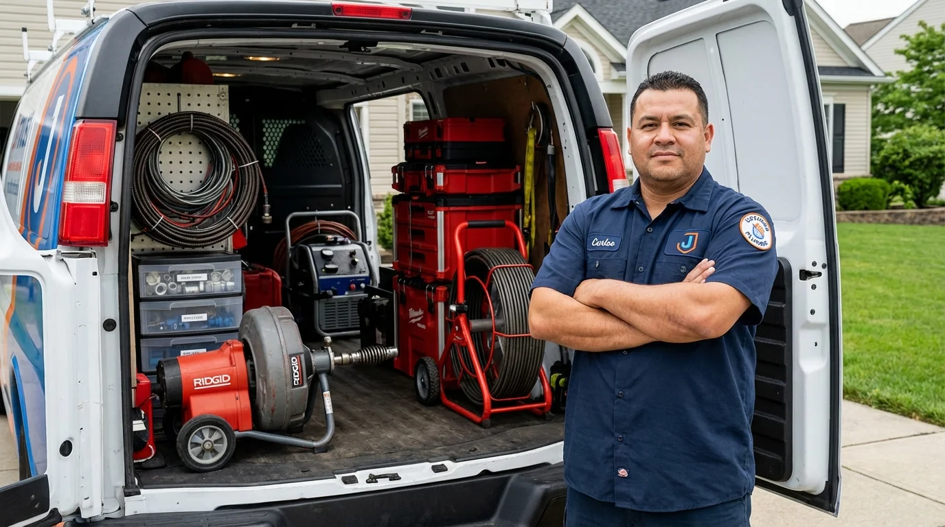 Professional drain cleaning equipment and Johns Plumbing LLC plumber in Winooski