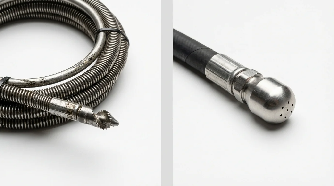 Drain snake cable and hydro jetting nozzle used for drain cleaning in Winooski, VT