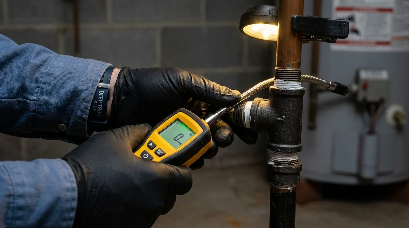 Gas leak detection with electronic sniffer by Johns Plumbing LLC in Winooski