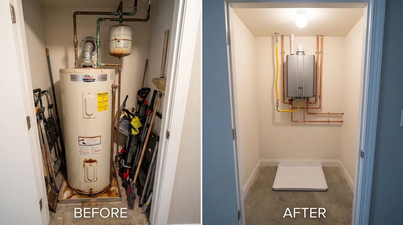 Tank water heater versus wall-mounted tankless unit comparison for Winooski, VT homeowners