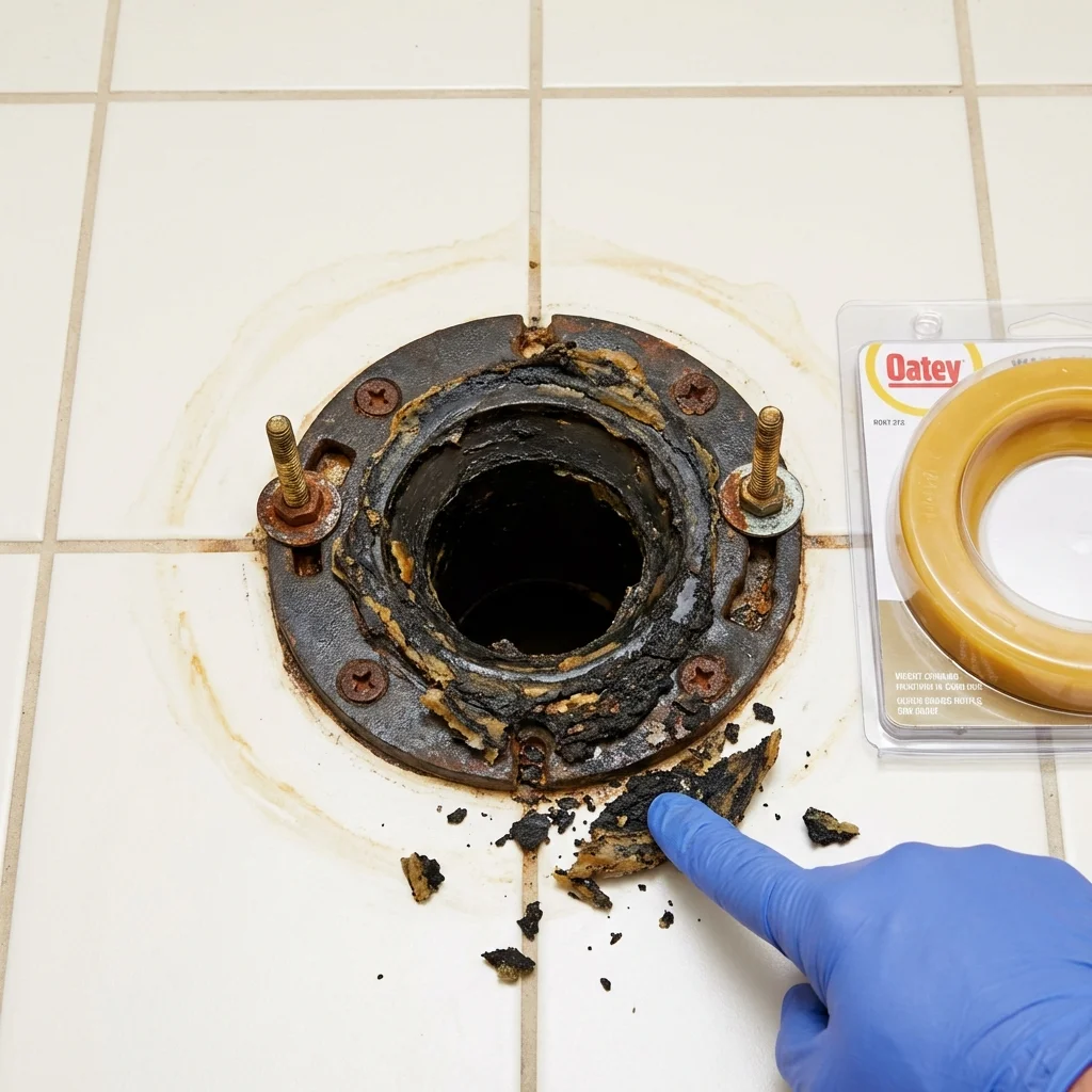Failed wax ring showing water seepage at the base of a toilet in a Winooski, VT home