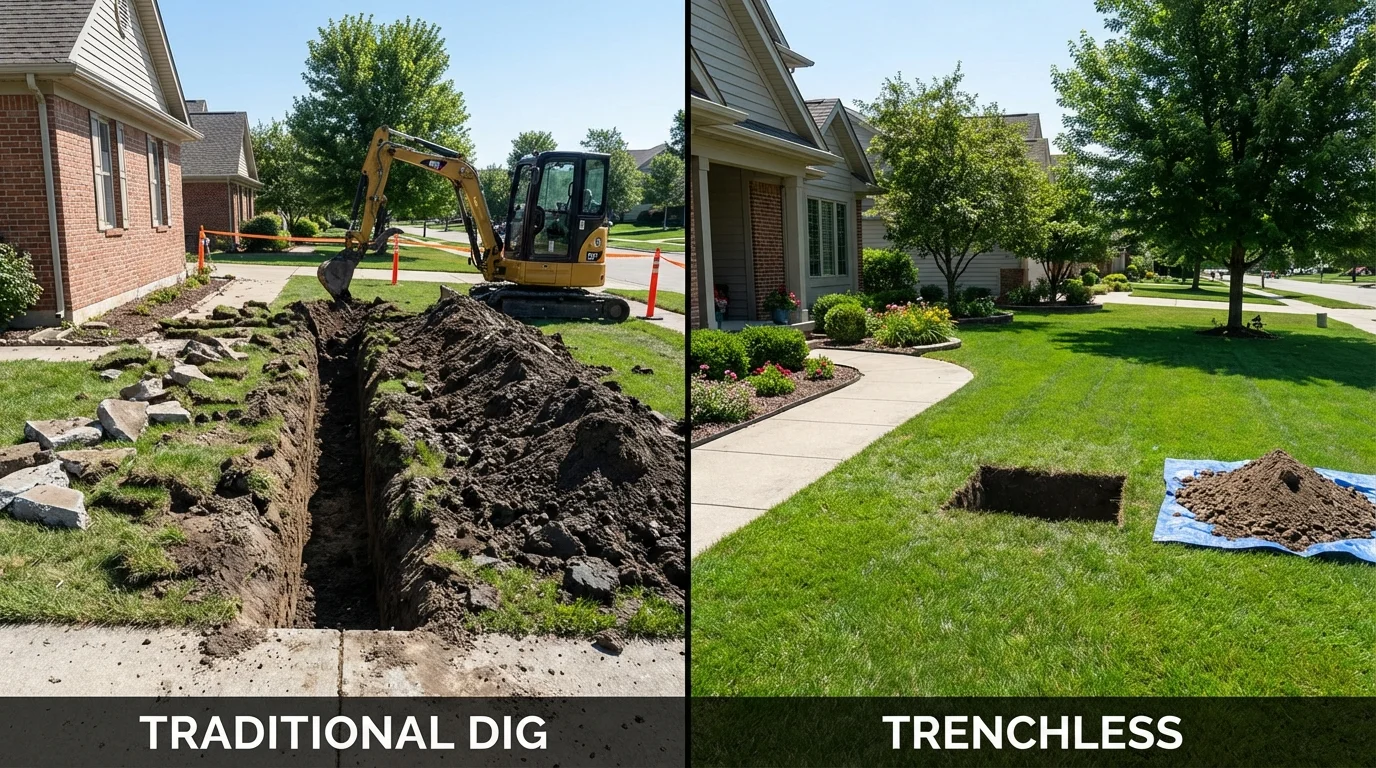 Trenchless sewer repair with minimal yard damage versus traditional excavation in Winooski, VT
